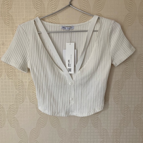 ZARA White Ribbed Crop Top - Picture 3 of 5